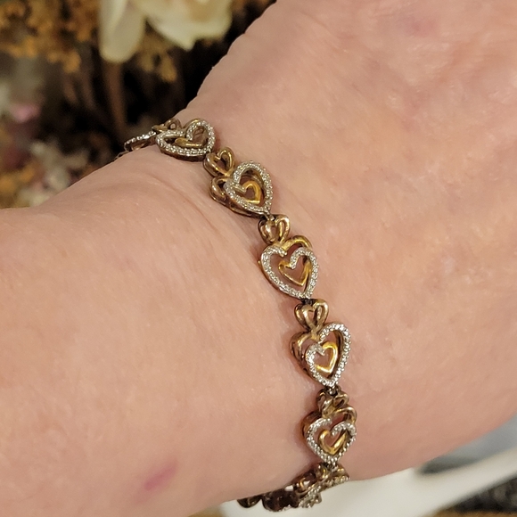 SUN ROSE GOLD-PLATED STERLING SILVER 7.50 INCH BRACELET DIAMOND X40 13.1G - Picture 2 of 14